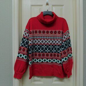 CROWN & IVY Womens Sweater Turtleneck Red Multicolor Long Sleeve Medium NEW